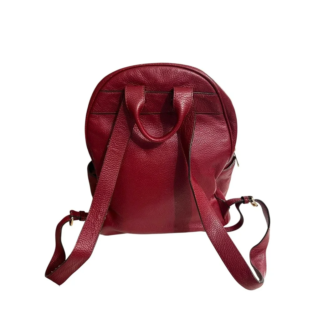 Michael Kors Abbey Red Pebbled Leather Backpack Travel Bag Classic Minimalist - Picture 8 of 13